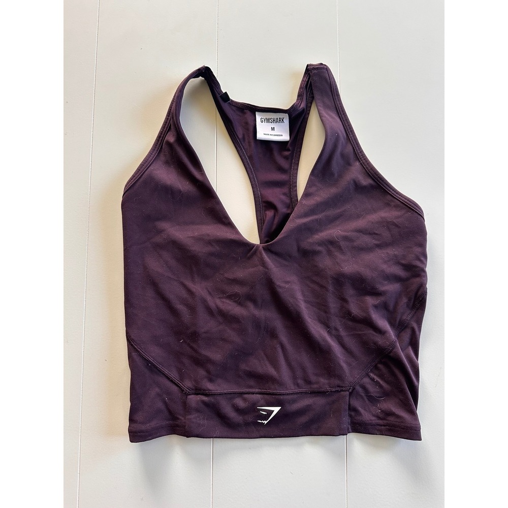 Gymshark Womens Training V Neck Crop Top Dark Purple Racerback Medium B7A4K